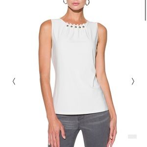 White House Black Market Ecru White Rivet Detail Sleeveless Shell Top NWT Medium